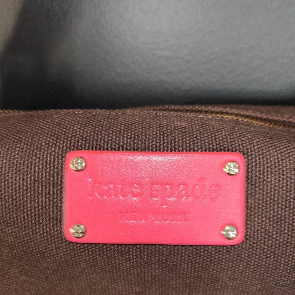 Vintage Kate Spade Mini Bag Brown Canvas with Pink Leather Trim & HelloKitty Tag - Picture 2 of 16